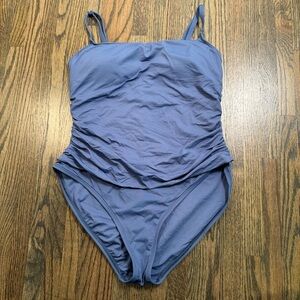 La Blanca Island Goddess blue ruched one piece swimsuit size US 14